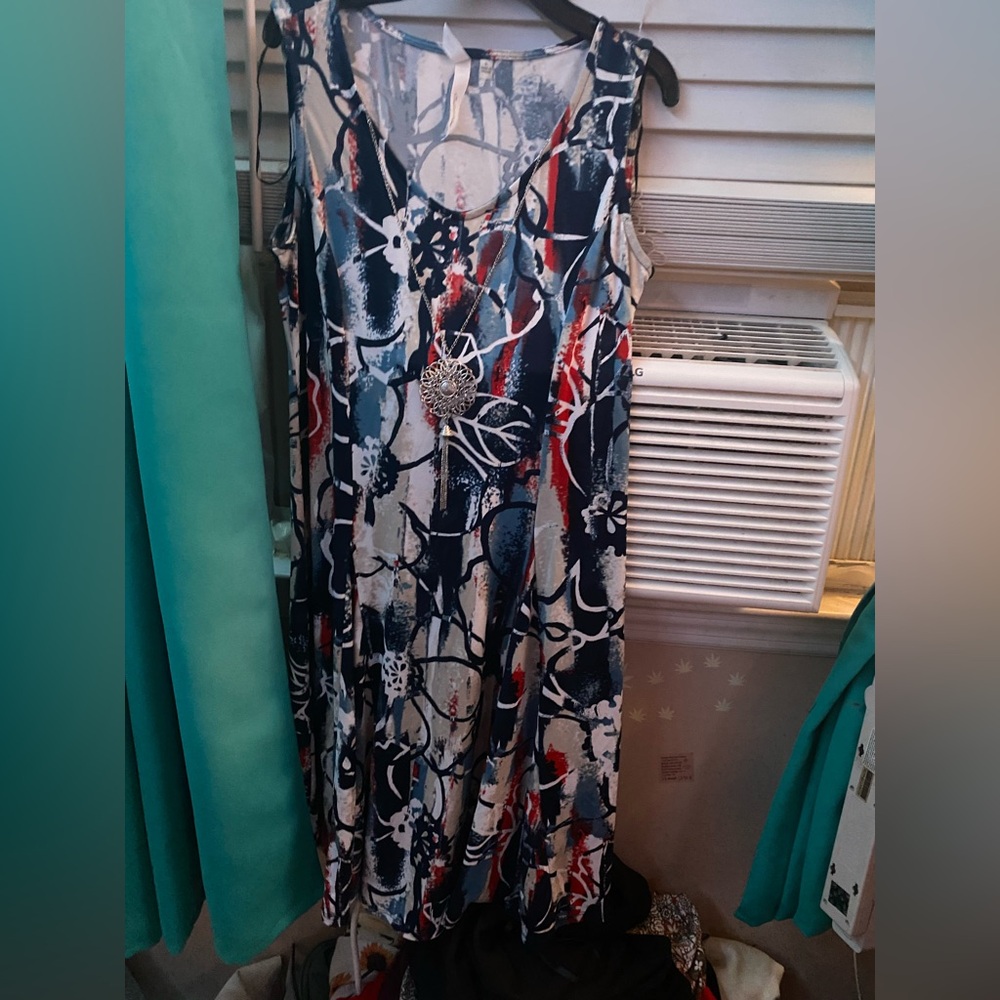 NY Collection Abstract Floral Maxi Dress - Blue and Red